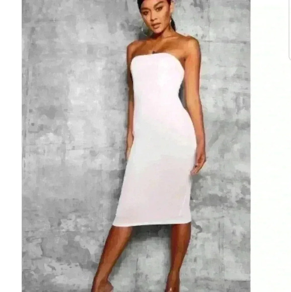 Boohoo Bandeau Ivory Midi Dress - Picture 1 of 4
